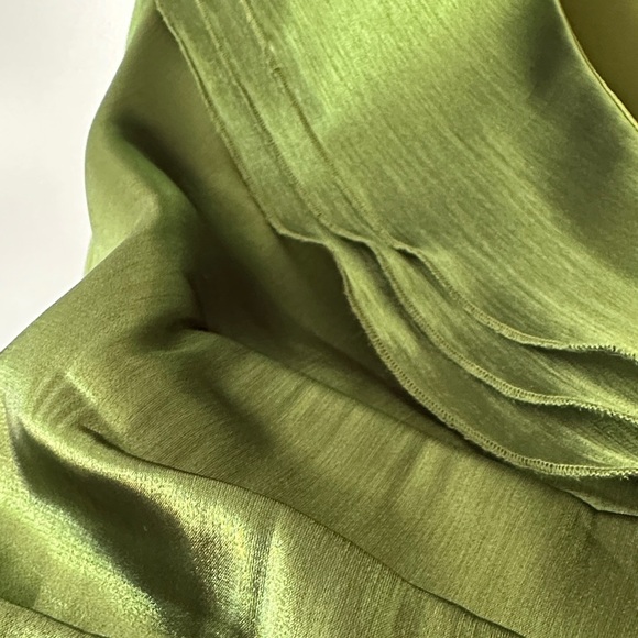 COLDWATER CREEK | Olive Satin Blouse with Sheer Sleeves - Picture 8 of 16